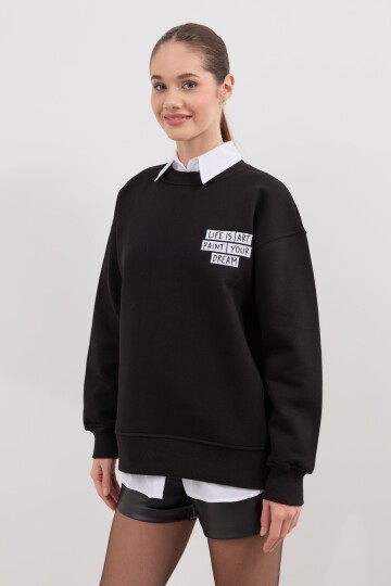 Kadın Baskı Detaylı Basic Sweatshirt