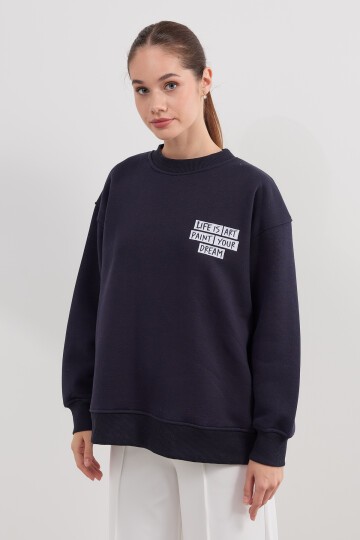 Kadın Baskı Detaylı Basic Sweatshirt