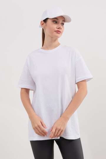 Kadın Bisiklet Yaka Kısa Kollıu Oversize T-shirt