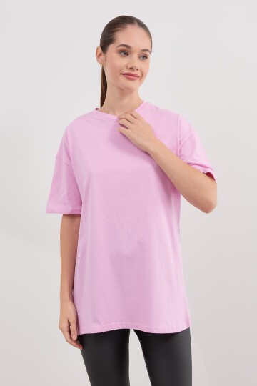 Kadın Bisiklet Yaka Kısa Kollıu Oversize T-shirt