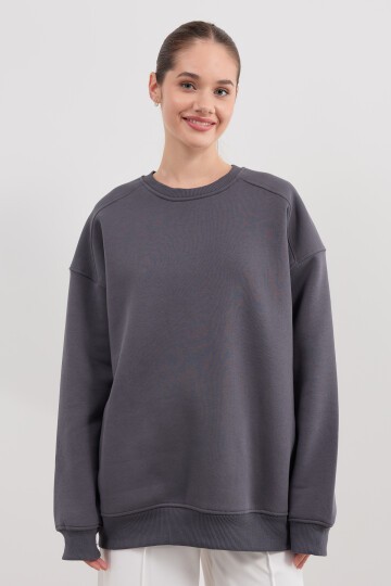 Kadın Bisiklet Yaka Üç İplik Basic Sweatshirt