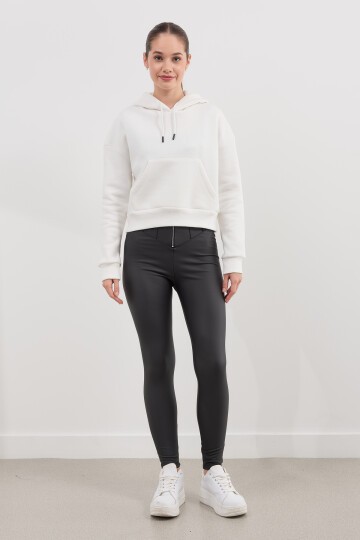 Kadın Kapüşonlu Crop Basic Sweatshirt