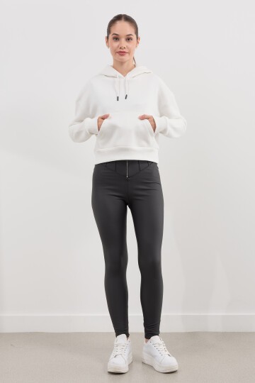 Kadın Kapüşonlu Crop Basic Sweatshirt