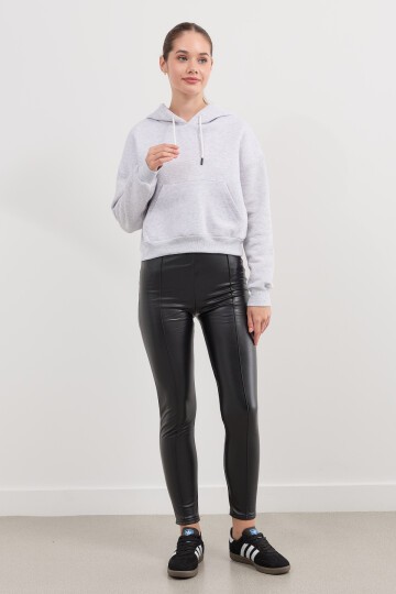 Kadın Kapüşonlu Crop Basic Sweatshirt