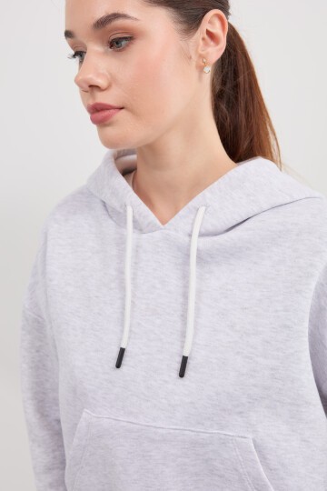 Kadın Kapüşonlu Crop Basic Sweatshirt