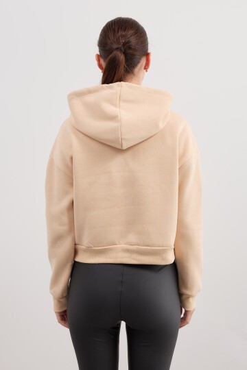 Kadın Kapüşonlu Crop Basic Sweatshirt