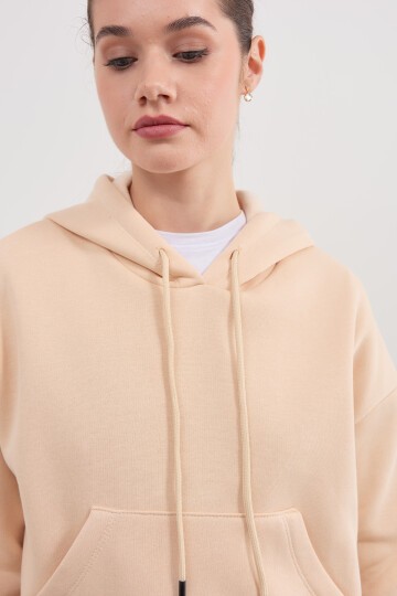 Kadın Kapüşonlu Crop Basic Sweatshirt