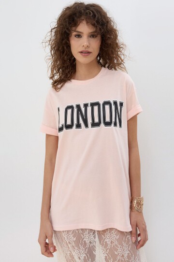 Kadın Bisiklet Yaka London Baskılı T-shirt