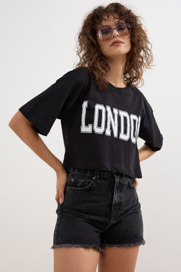 Kadın Bisiklet Yaka London Crop T-shirt