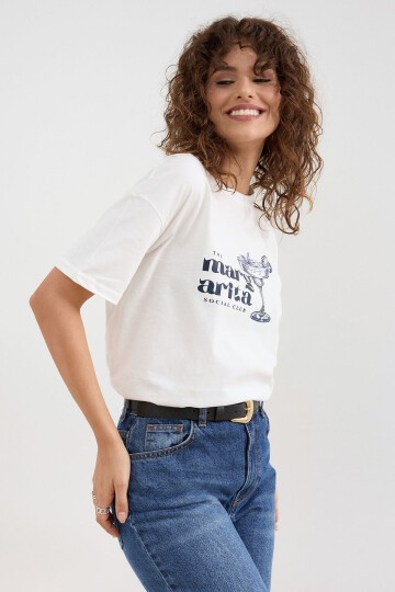 Kadın Margarita Baskılı Oversize T-shirt