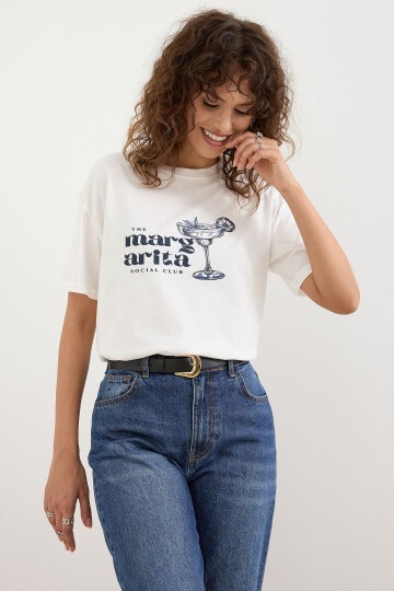 Kadın Margarita Baskılı Oversize T-shirt