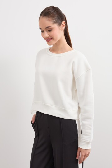 Kadın Üç İplik Basic Crop Sweatshirt