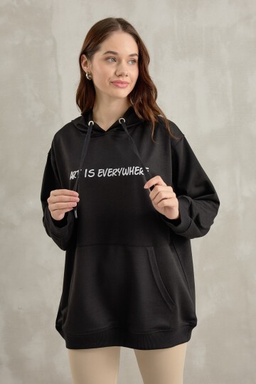 Kadın Kapüşonu Bağcıklı Kanguru Sweatshirt