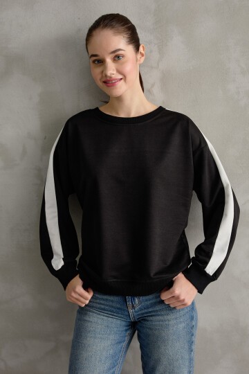 Kadın Şerit Detaylı Basic Sweatshirt