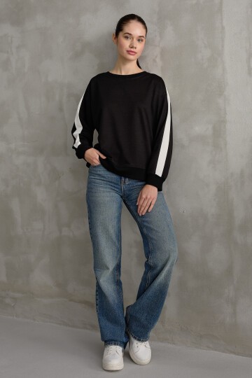 Kadın Şerit Detaylı Basic Sweatshirt