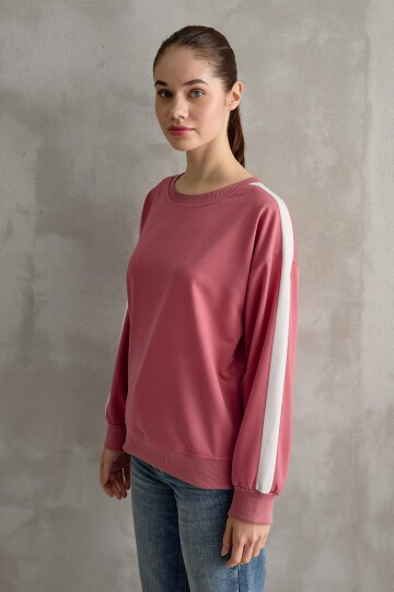 Kadın Şerit Detaylı Basic Sweatshirt