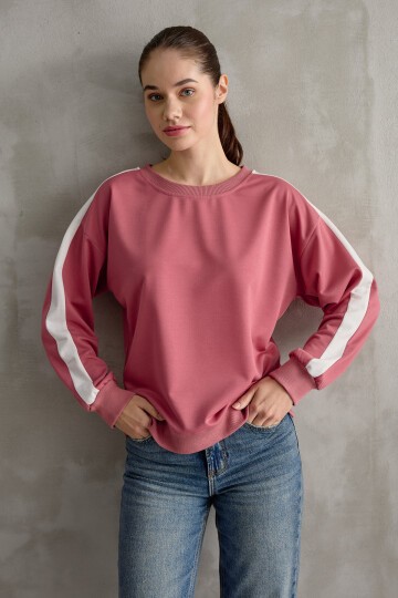 Kadın Şerit Detaylı Basic Sweatshirt