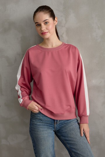 Kadın Şerit Detaylı Basic Sweatshirt