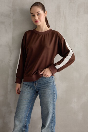 Kadın Şerit Detaylı Basic Sweatshirt