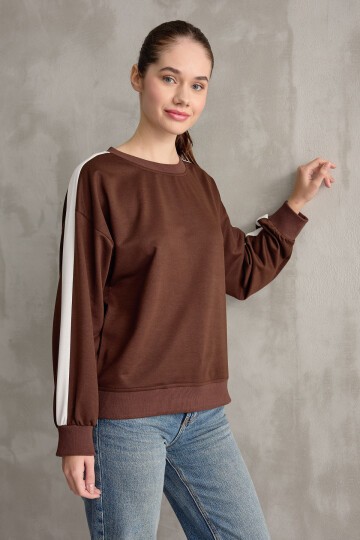 Kadın Şerit Detaylı Basic Sweatshirt