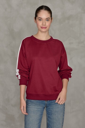 Kadın Şerit Detaylı Basic Sweatshirt