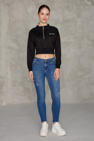 Kadın Spectacular Baskılı Crop Sweatshirt