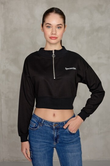 Kadın Spectacular Baskılı Crop Sweatshirt