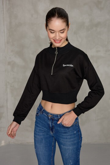 Kadın Spectacular Baskılı Crop Sweatshirt