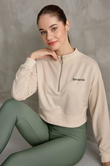 Kadın Spectacular Baskılı Crop Sweatshirt